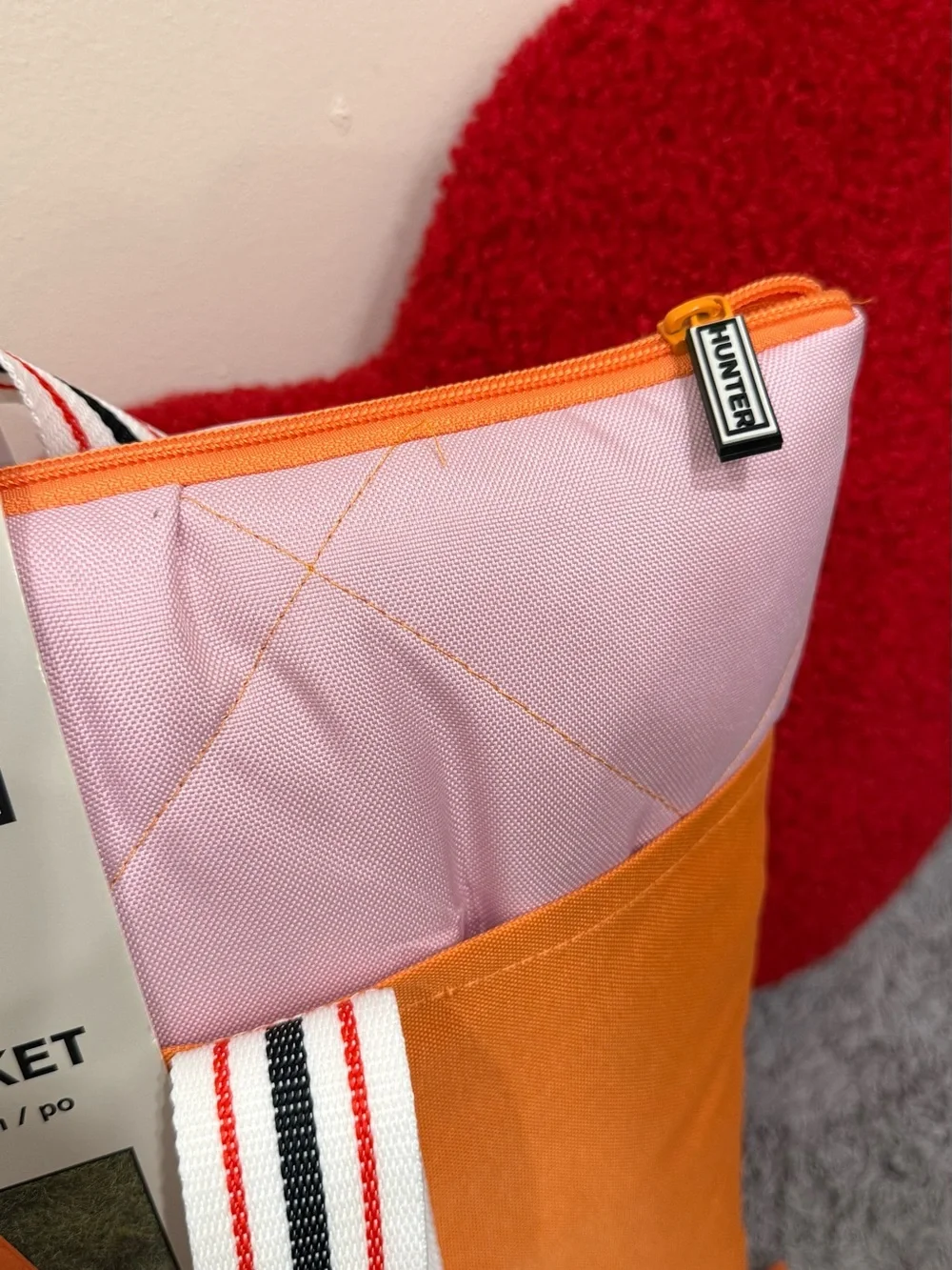 Hunter Pink and Orange Striped-Handle Outdoor Blanket Tote
